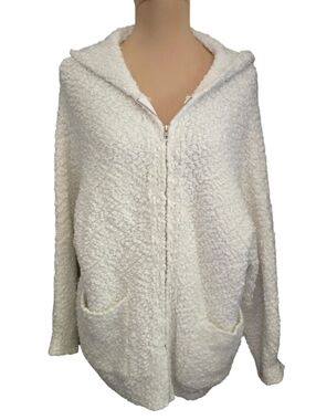 The Linen Duck White Sherpa Like Full Zip Jacket With Hood And Pockets - Small